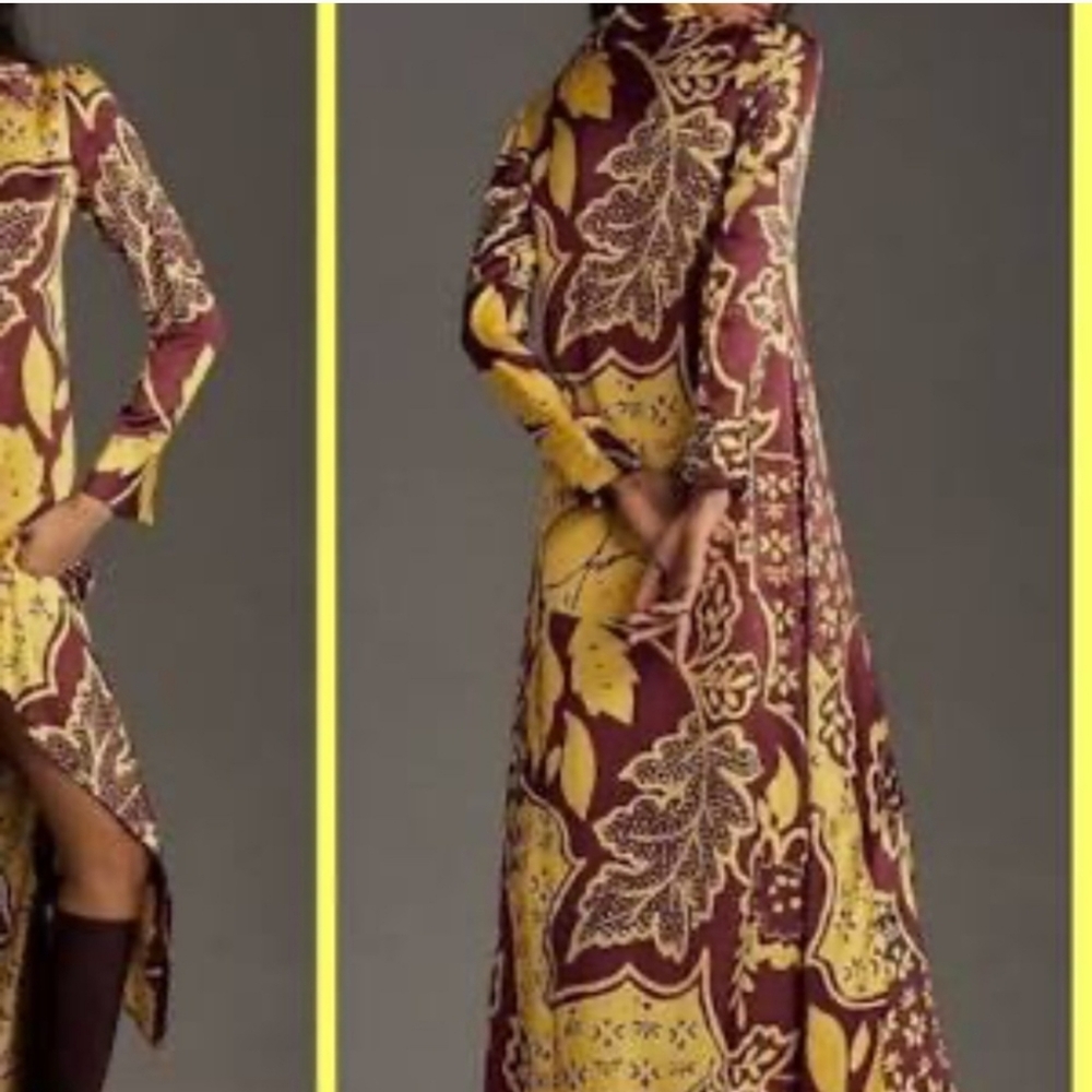 NWT ANTHROPOLOGY COREY LYNN CALTER SMALL MAXI SHIRT DRESS BURN MOTIF - Picture 6 of 9